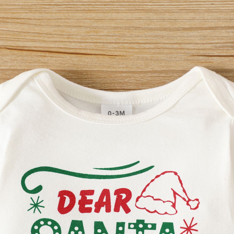 Christmas 2pcs Baby Boy/Girl 95% Cotton Long-sleeve Letter Print Romper and Allover Santa Graphic Pants Set White big image 3