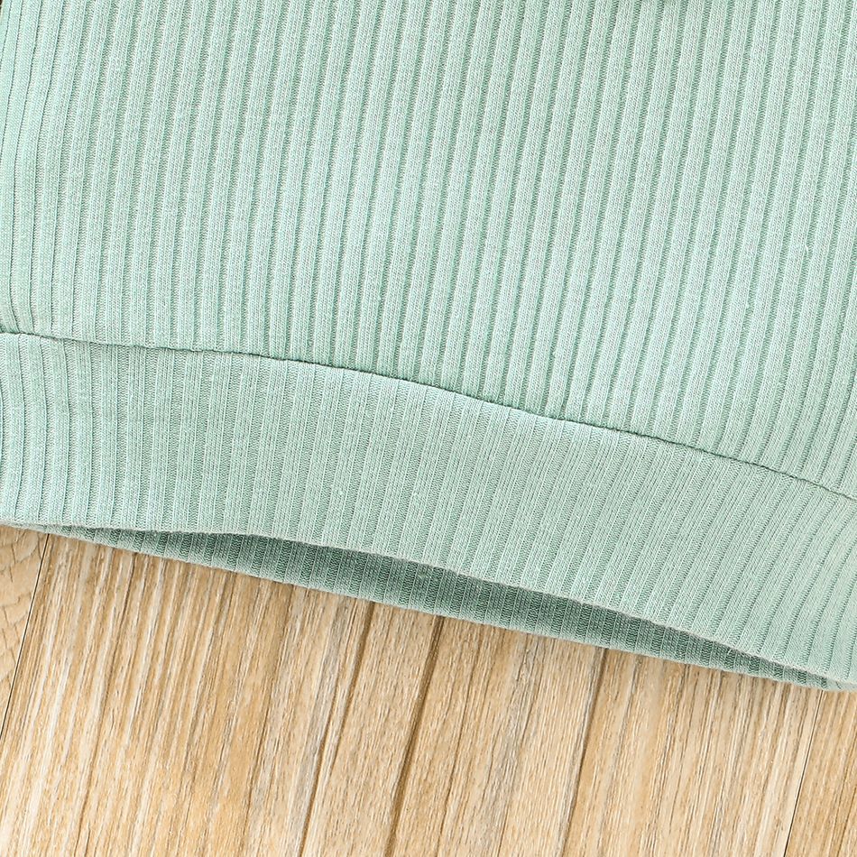 2pcs Baby Boy/Girl 95% Cotton Rib Knit Long-sleeve 3D Ears Hoodie and Pants Set Green big image 6