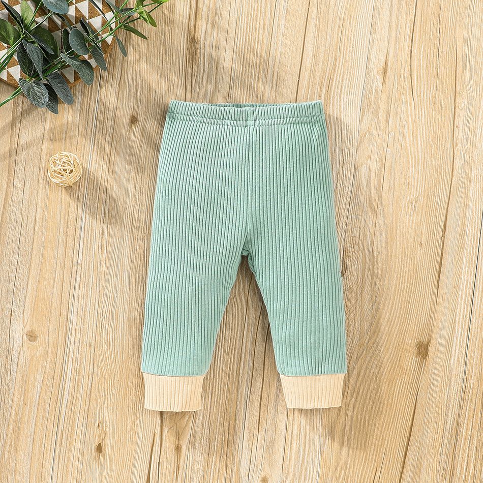 2pcs Baby Boy/Girl 95% Cotton Rib Knit Long-sleeve 3D Ears Hoodie and Pants Set Green big image 8