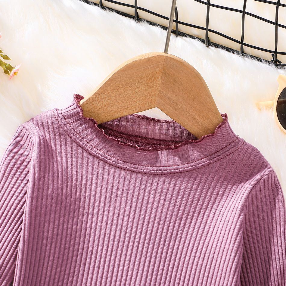 3-Pack Baby Girl 95% Cotton Rib Knit Solid Mock Neck Long-sleeve Tops Set Multi-color big image 5
