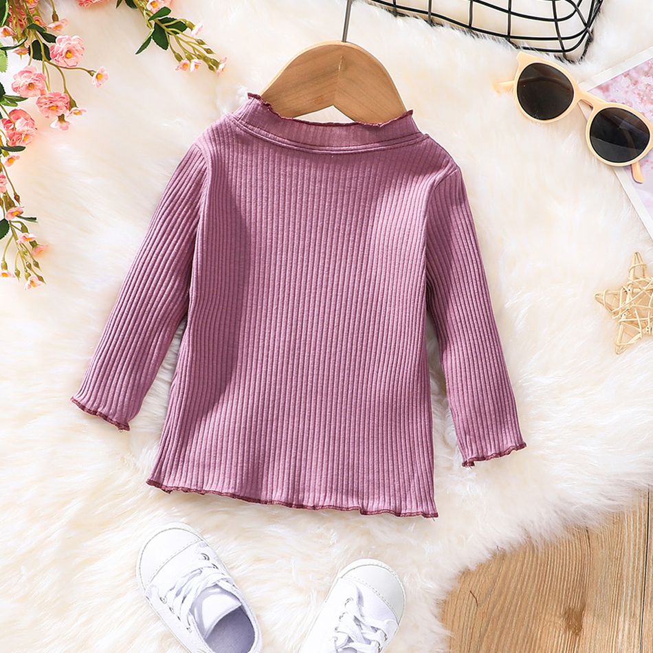 3-Pack Baby Girl 95% Cotton Rib Knit Solid Mock Neck Long-sleeve Tops Set Multi-color big image 4