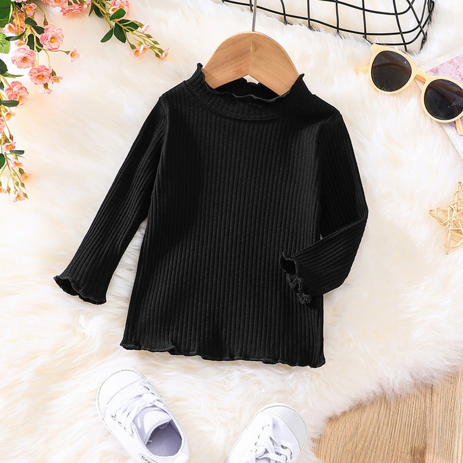 3-Pack Baby Girl 95% Cotton Rib Knit Solid Mock Neck Long-sleeve Tops Set Multi-color big image 9