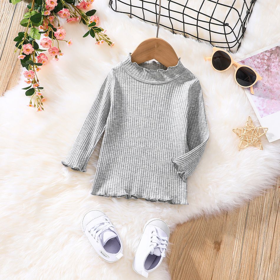 3-Pack Baby Girl 95% Cotton Rib Knit Solid Mock Neck Long-sleeve Tops Set Multi-color big image 15