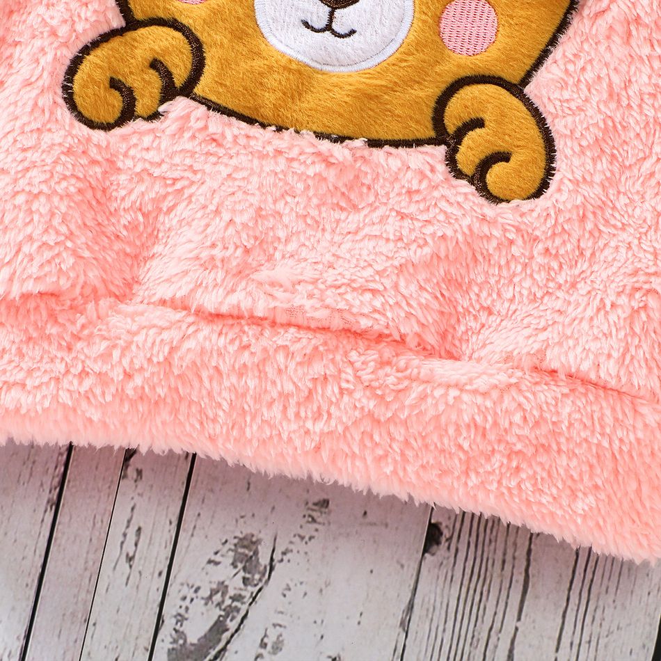 2pcs Toddler Girl Bowknot Design Bear Embroidered Fleece Sweatshirt and Pants Set Pink big image 9