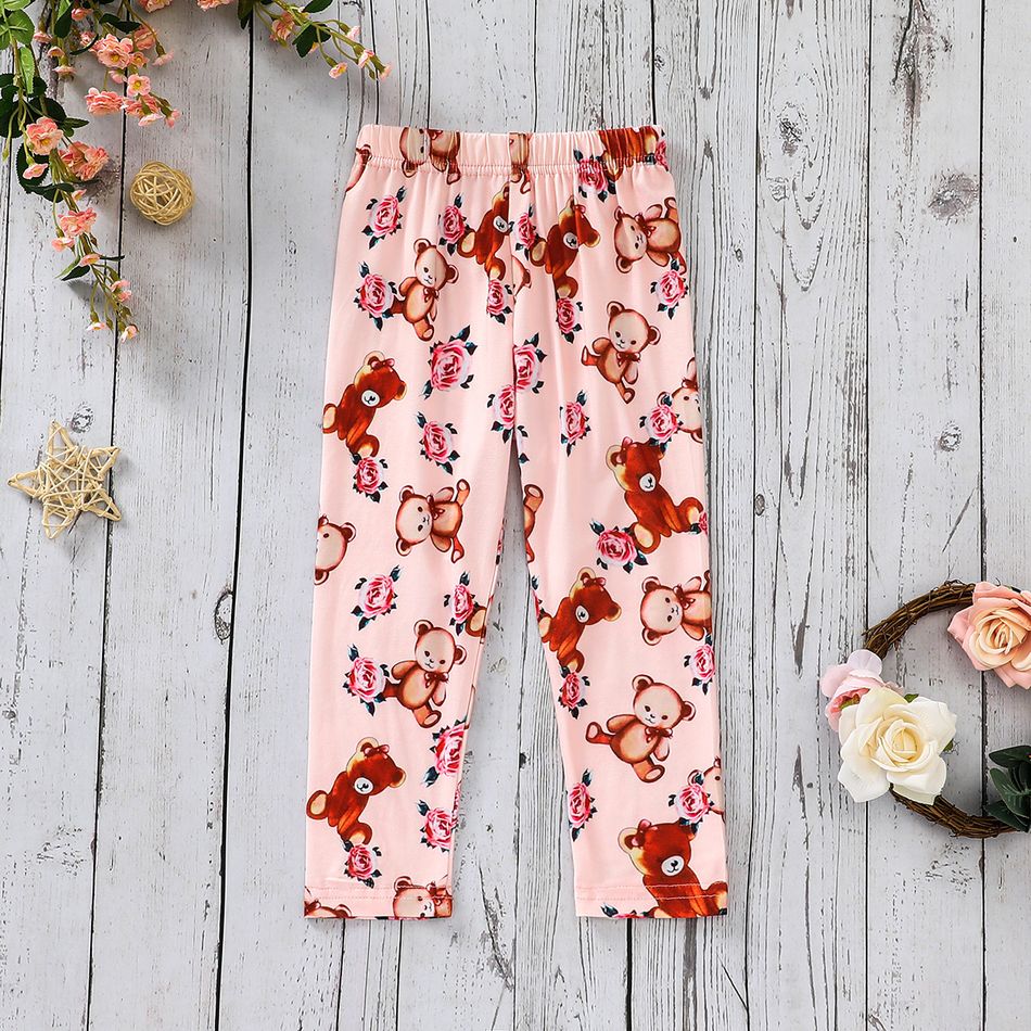 2pcs Toddler Girl Bowknot Design Bear Embroidered Fleece Sweatshirt and Pants Set Pink big image 10