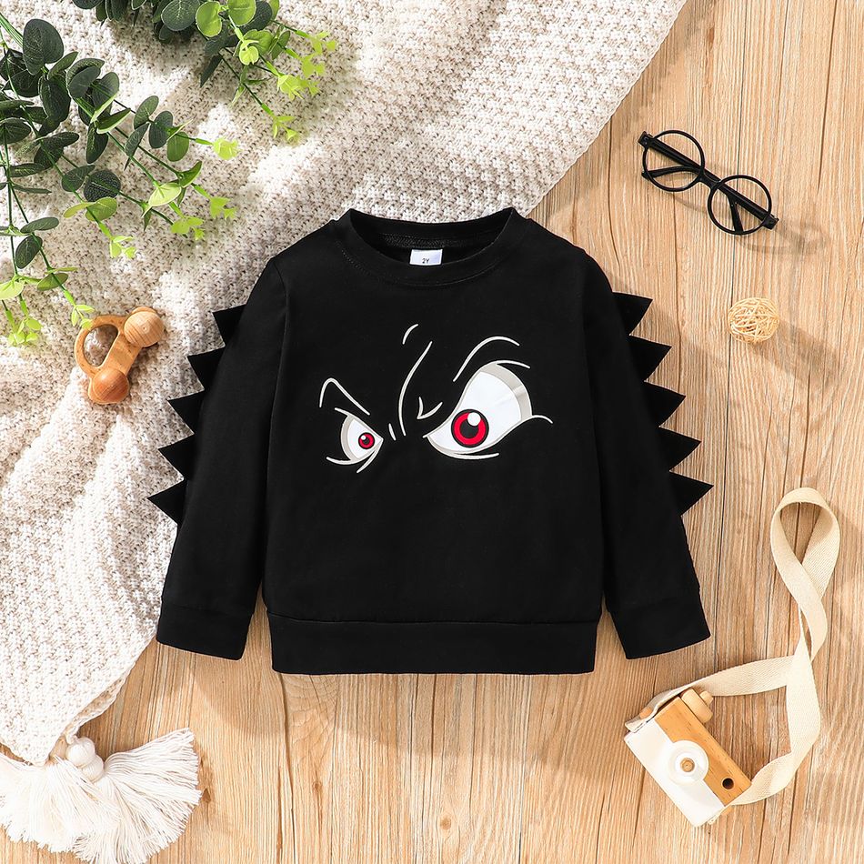 Toddler Boy Playful Spike Design Black Cotton Sweatshirt Black big image 1