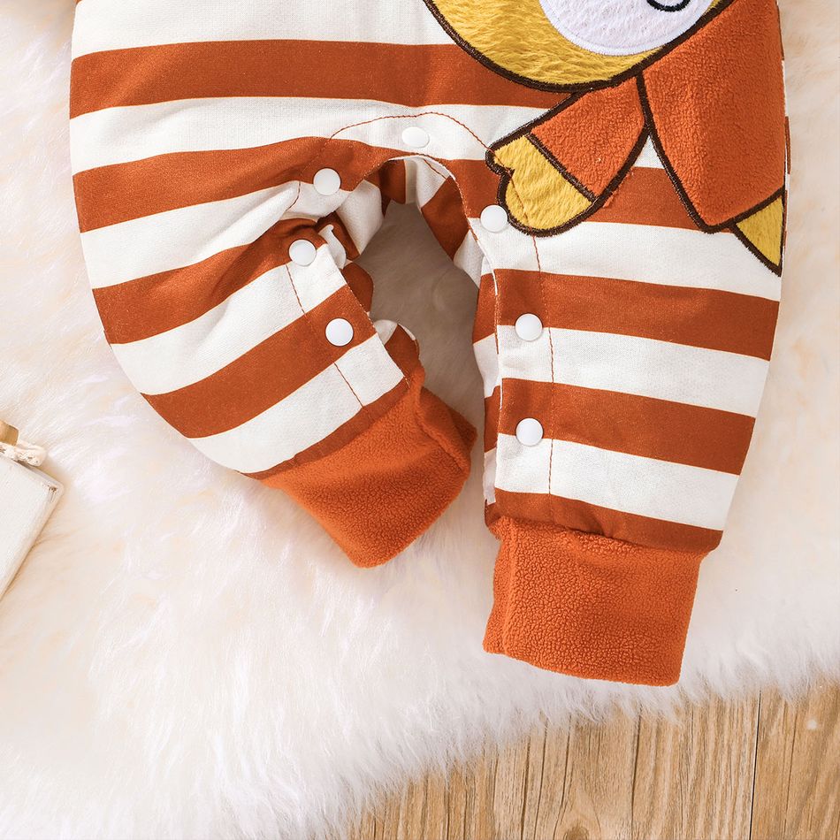 Baby Boy 3D Bear Ears Fleece Hooded Striped Long-sleeve Jumpsuit Brown