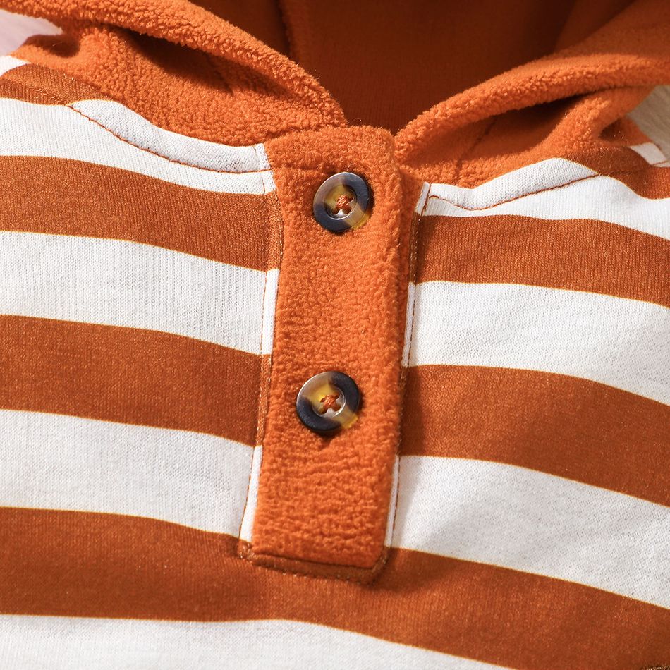 Baby Boy 3D Bear Ears Fleece Hooded Striped Long-sleeve Jumpsuit Brown big image 4