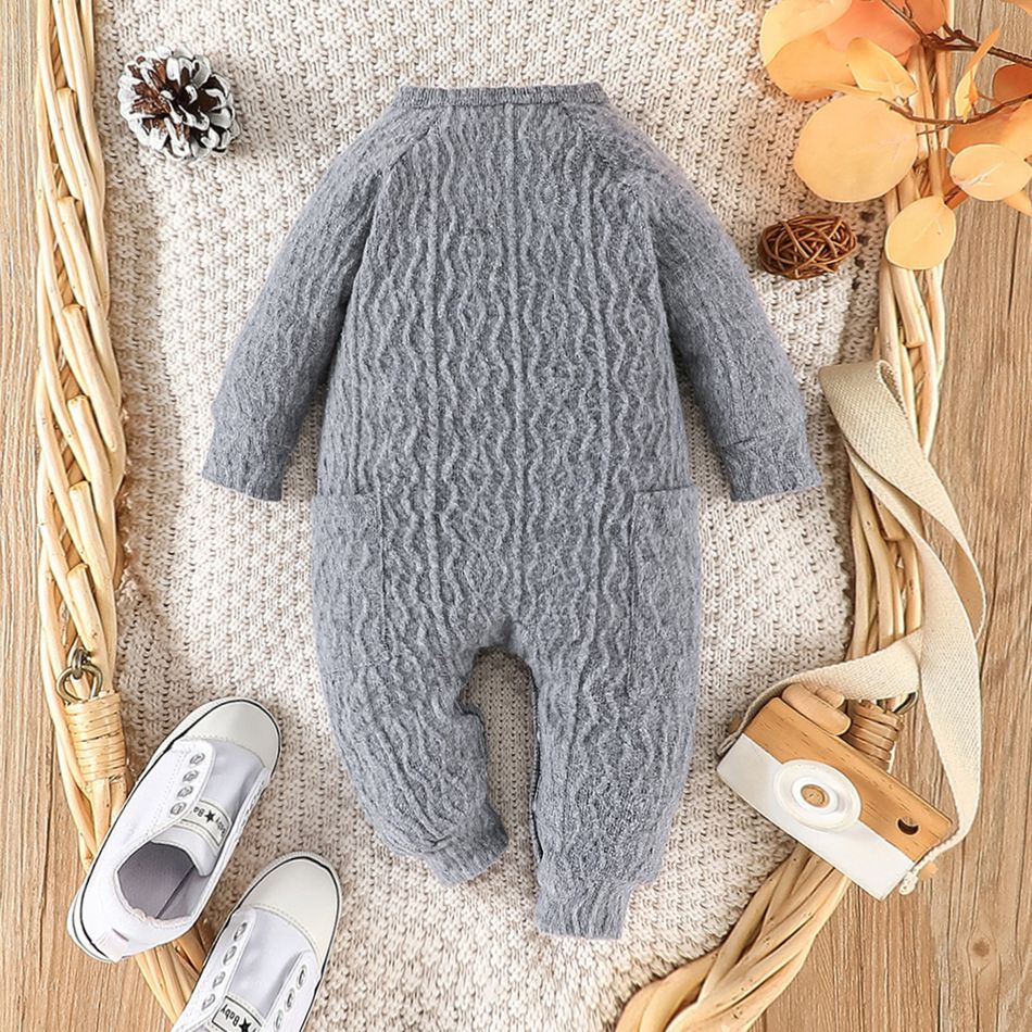 Baby Boy/Girl Grey Knitted Long-sleeve Button Jumpsuit Grey big image 2