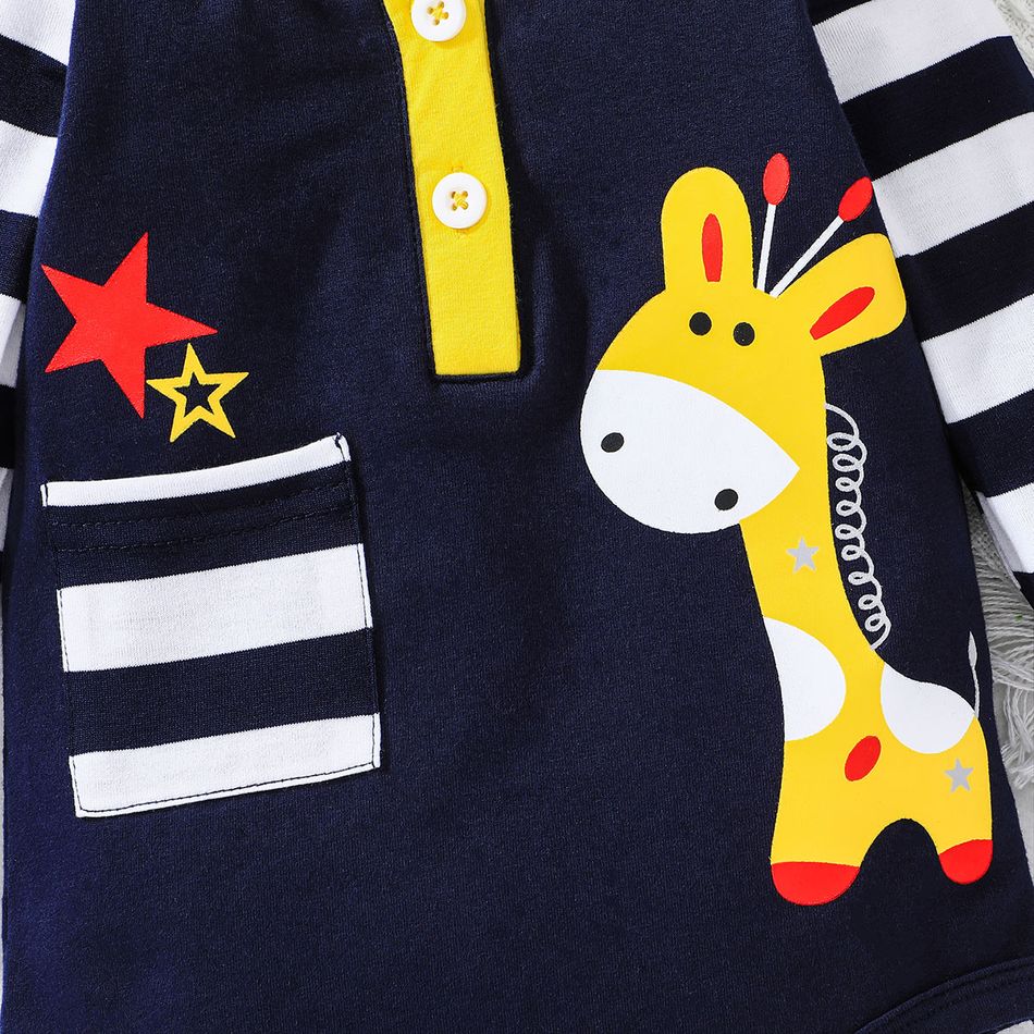 2pcs Baby Boy/Girl 95% Cotton Long-sleeve Giraffe Print Romper and Striped Pants Set Tibetanblue big image 5