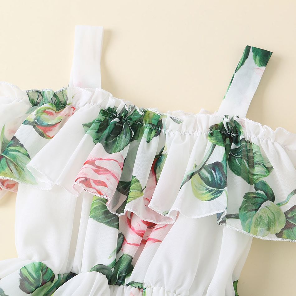 Toddler Girl Sweet Floral Print Off Shoulder Chiffon Slip Dress White