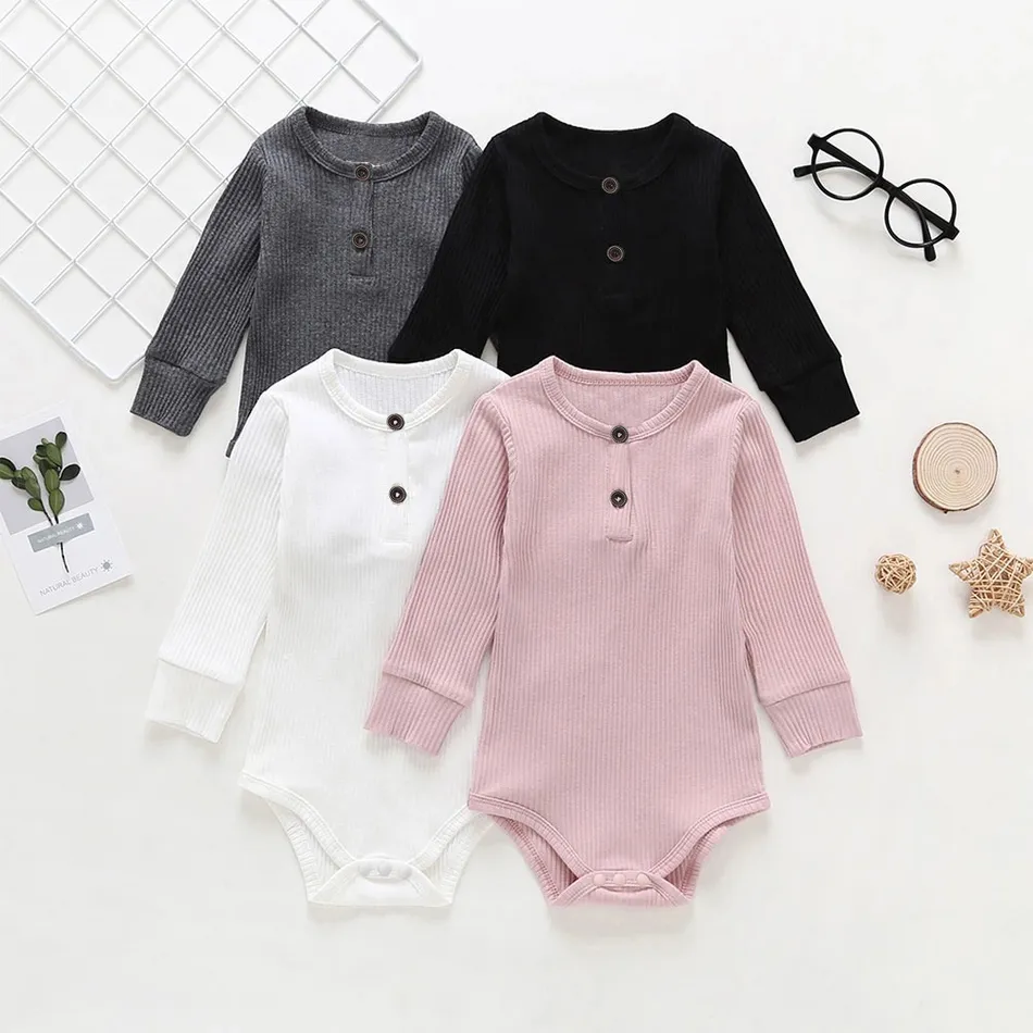 Baby Boy/Girl 95% Cotton Ribbed Long-sleeve Button Up Romper White big image 5