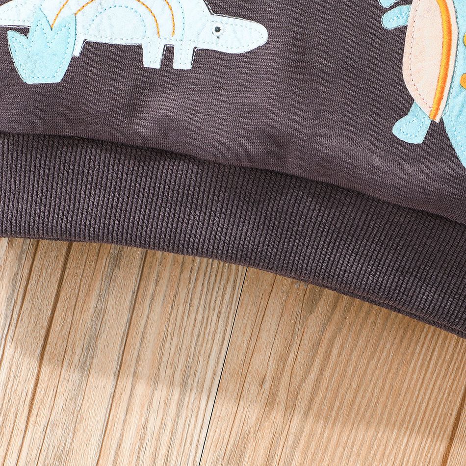 2pcs Baby Boy Raglan-sleeve Dinosaur Print Sweatshirt & Sweatpants Set Grey big image 6