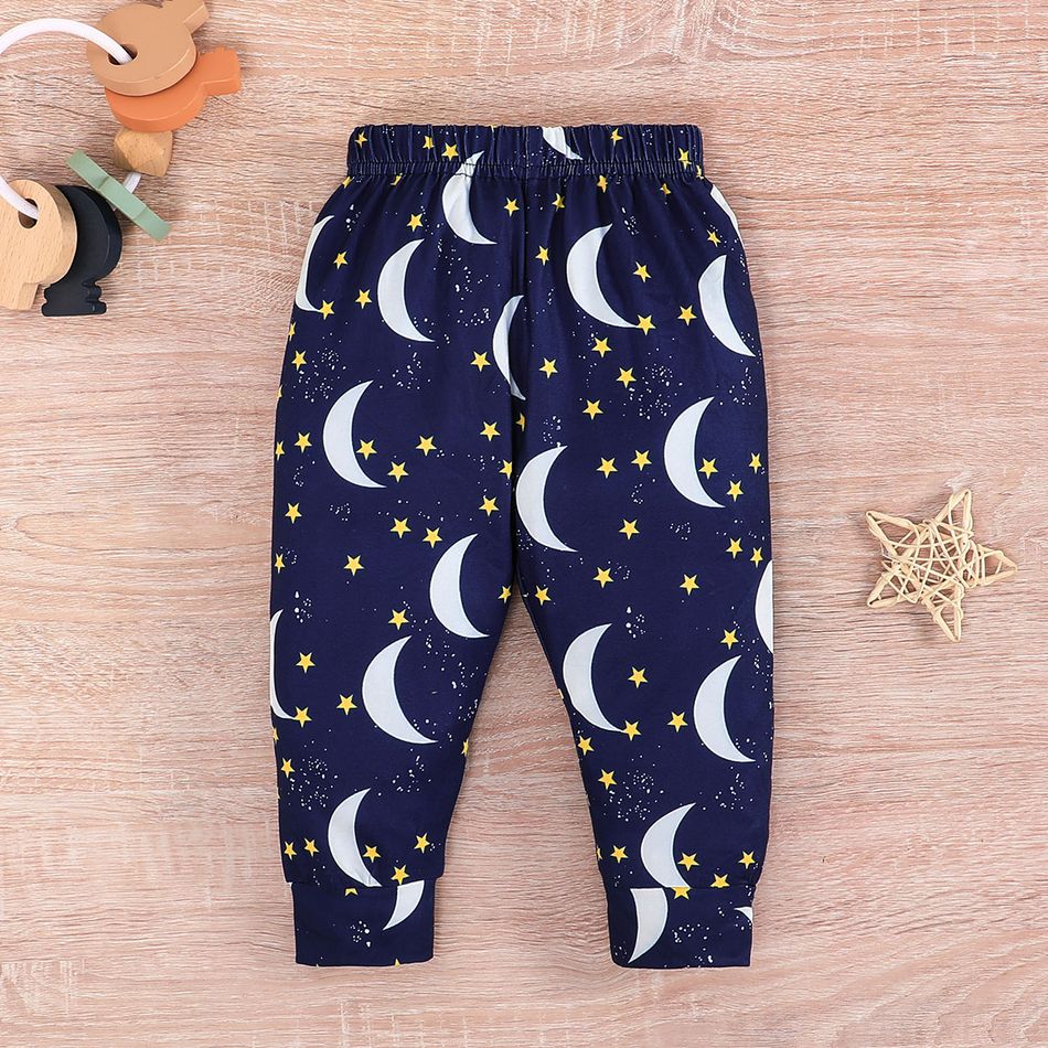 3pcs Baby Boy 95% Cotton Long-sleeve Graphic Romper and  Moon & Stars Print Pants with Hat Set Tibetanblue big image 7