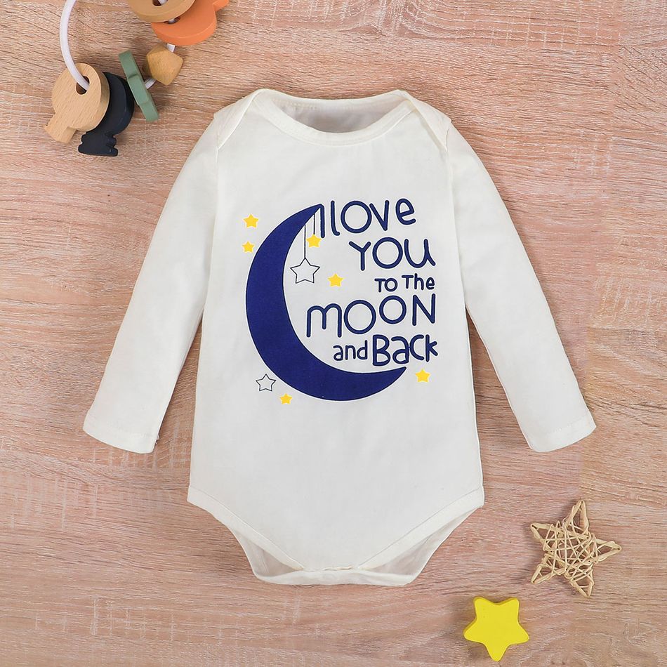 3pcs Baby Boy 95% Cotton Long-sleeve Graphic Romper and  Moon & Stars Print Pants with Hat Set Tibetanblue big image 2