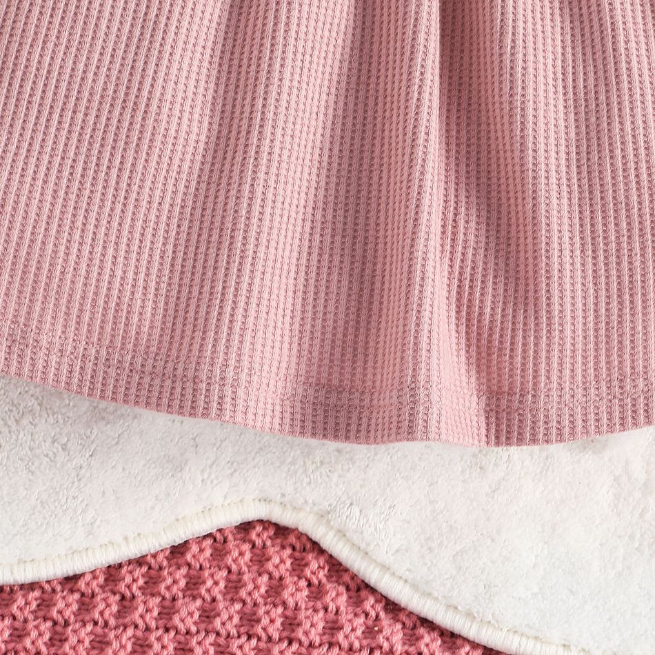 Baby Girl Pink Waffle Textured Ruffle Trim Long-sleeve Dress rediance big image 5