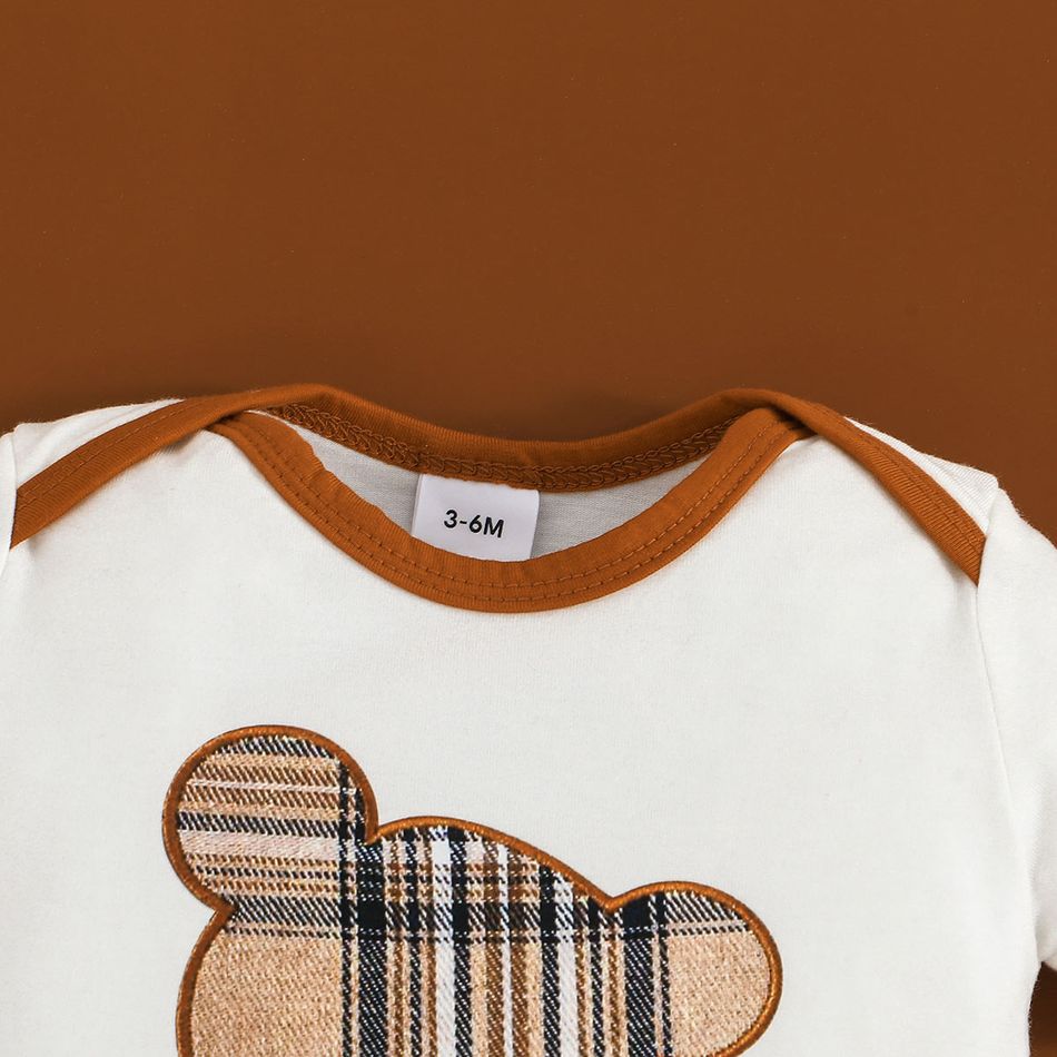 Baby Boy/Girl Plaid Bear Graphic Short-sleeve Romper White big image 3