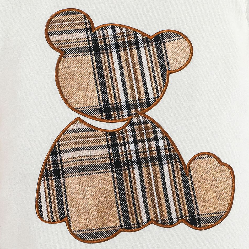 Baby Boy/Girl Plaid Bear Graphic Short-sleeve Romper White big image 4
