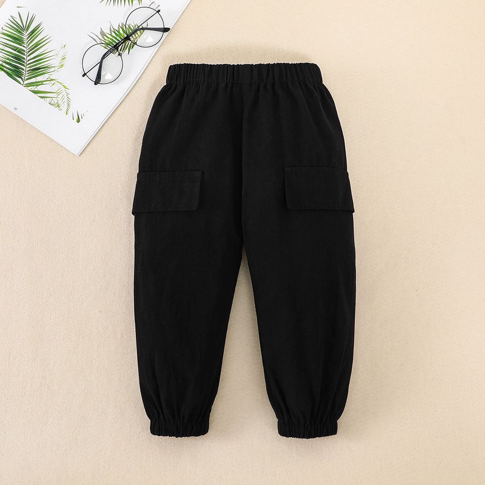 2pcs Toddler Boy Trendy Allover Print Sweatshirt and Pocket Design Cargo Pants Set Black big image 7