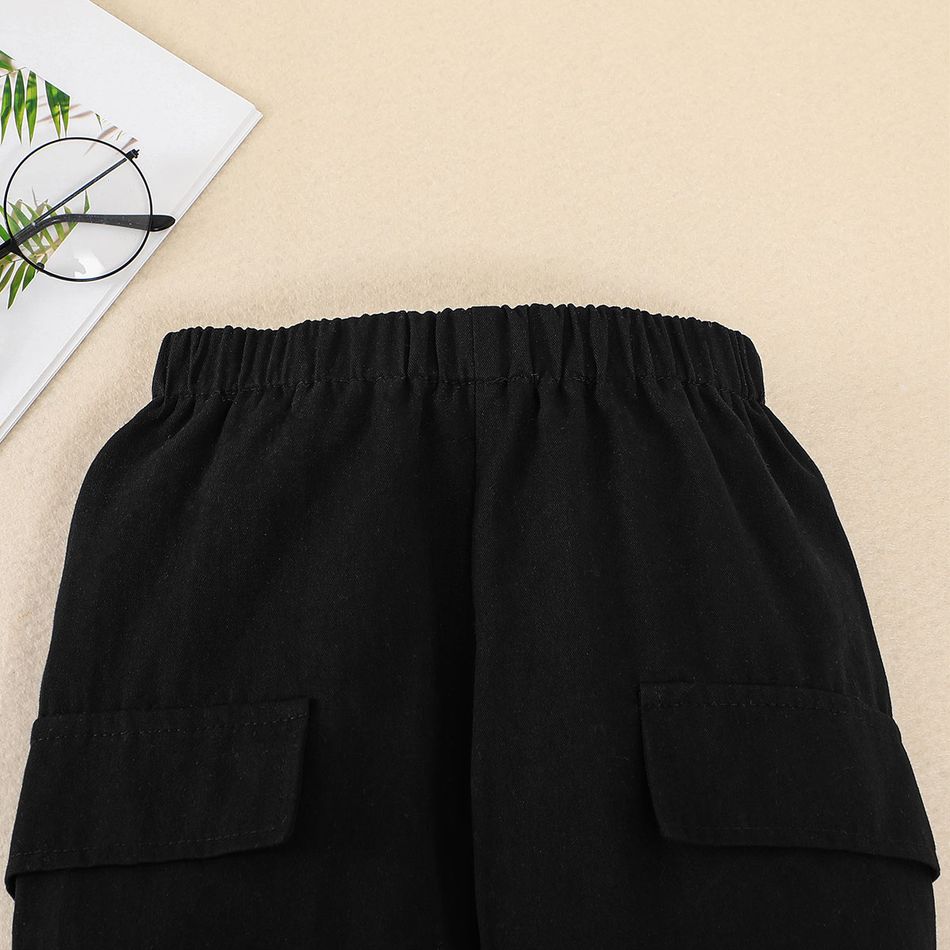 2pcs Toddler Boy Trendy Allover Print Sweatshirt and Pocket Design Cargo Pants Set Black big image 8