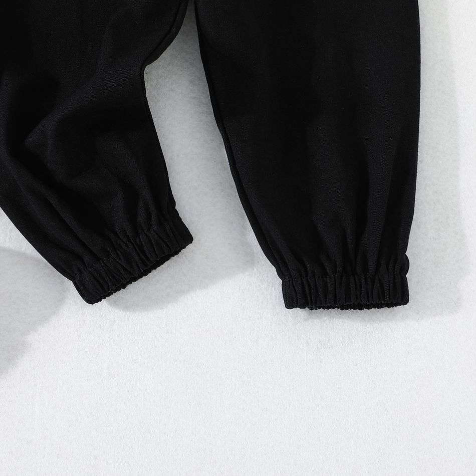 2pcs Toddler Boy Trendy Allover Print Sweatshirt and Pocket Design Cargo Pants Set Black big image 11