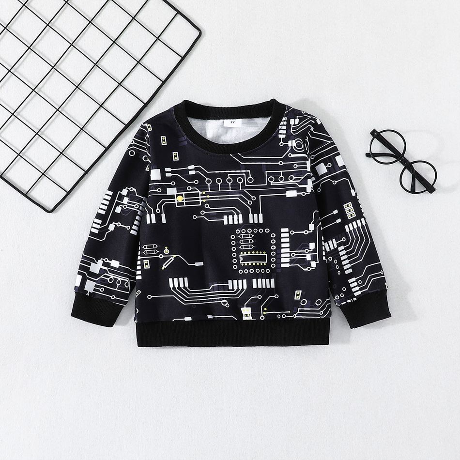 2pcs Toddler Boy Trendy Allover Print Sweatshirt and Pocket Design Cargo Pants Set Black big image 3