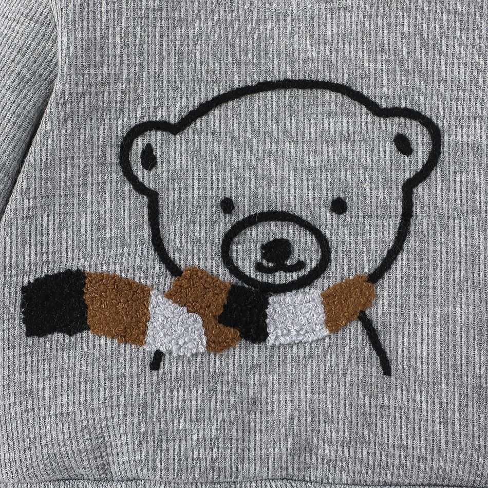 2pcs Baby Boy Bear Embroidered Grey Waffle Long-sleeve Sweatshirt and Sweatpants Set Grey big image 5