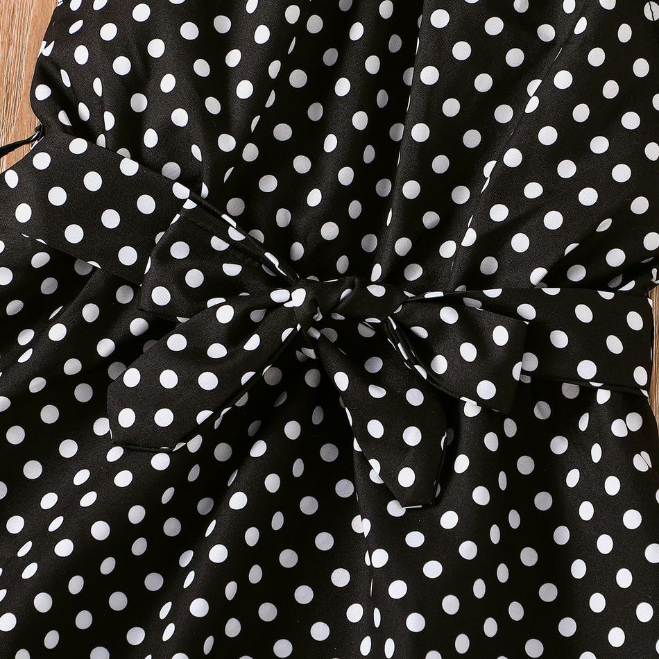 Toddler Girl Elegant Polka dots Belted Slip Dress Black/White big image 4