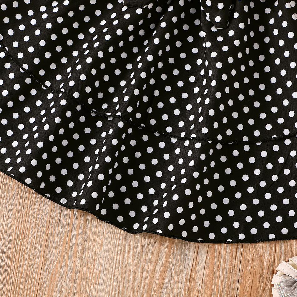 Toddler Girl Elegant Polka dots Belted Slip Dress Black/White