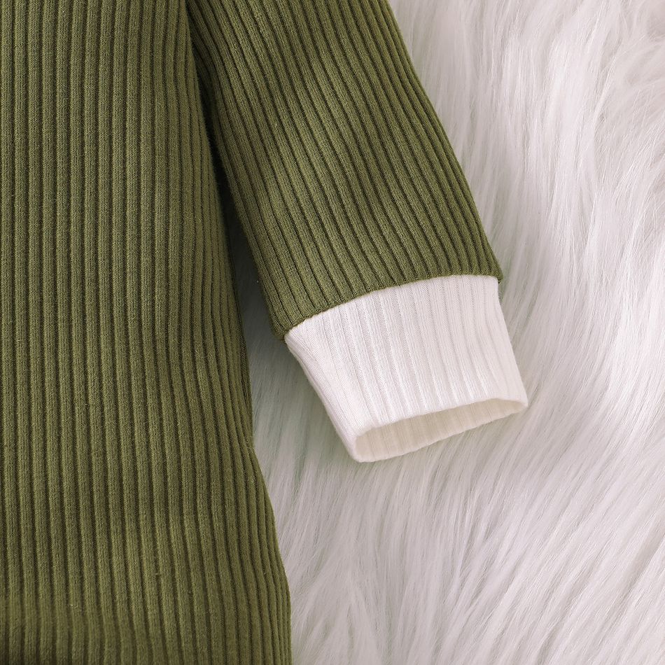 Baby Boy/Girl Cotton Ribbed Contrast Long-sleeve Jumpsuit Dark Green big image 5