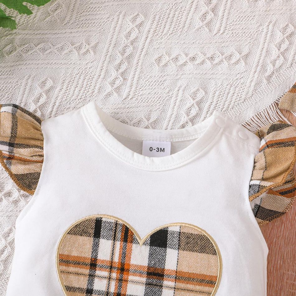 2pcs Baby Girl Sleeveless Plaid Romper Sets White big image 3