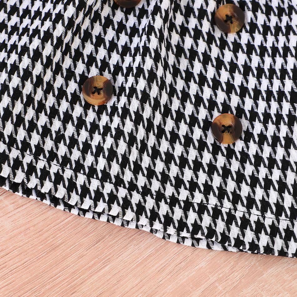 2pcs Baby Girl Leg-of-mutton Sleeve Ribbed Romper and Houndstooth Skirt Set Black big image 9