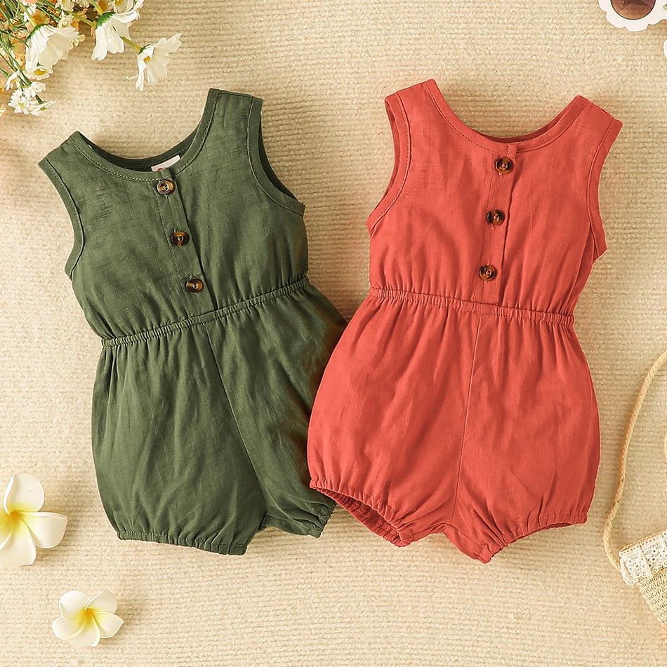 Baby Girl 100% Cotton Button Front Tank Romper Brick red big image 2