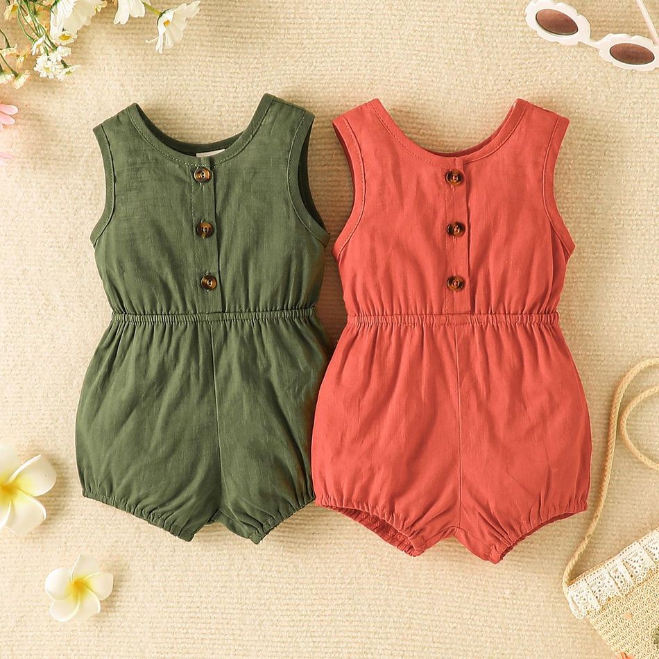 Baby Girl 100% Cotton Button Front Tank Romper Brick red big image 4