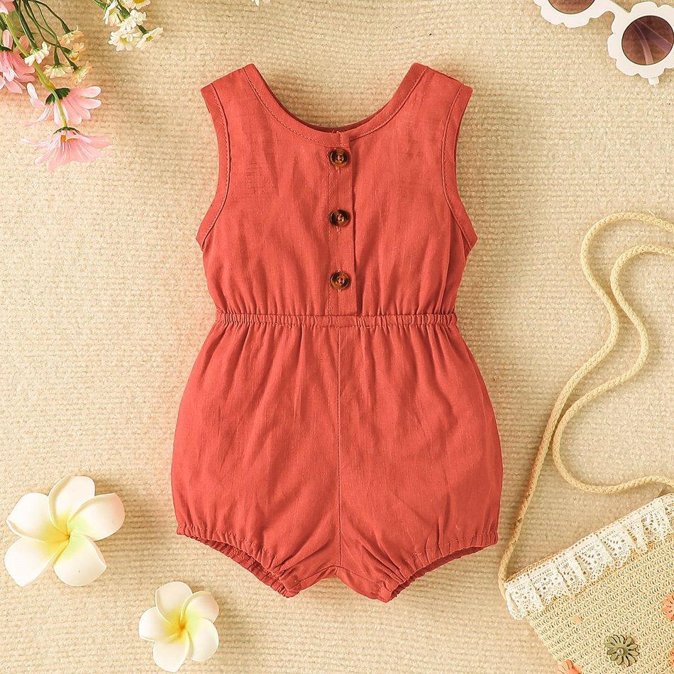 Baby Girl 100% Cotton Button Front Tank Romper Brick red big image 1