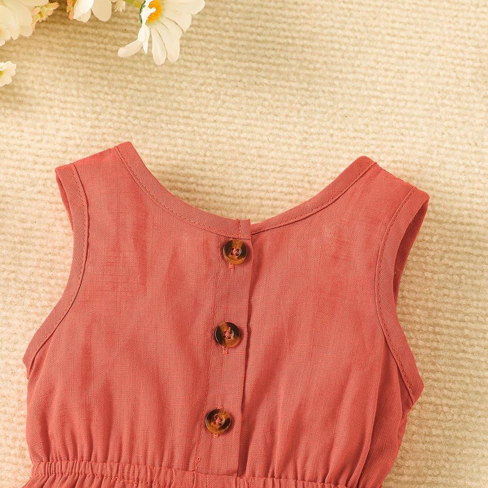 Baby Girl 100% Cotton Button Front Tank Romper Brick red big image 6
