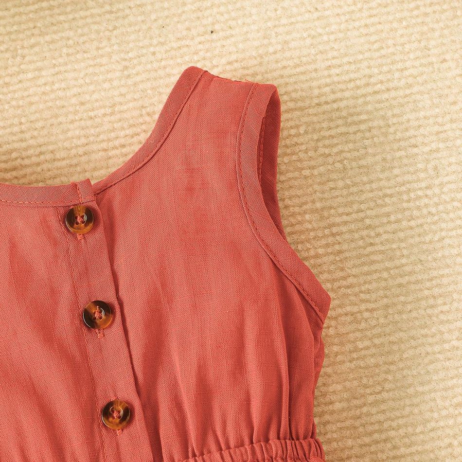 Baby Girl 100% Cotton Button Front Tank Romper Brick red big image 7