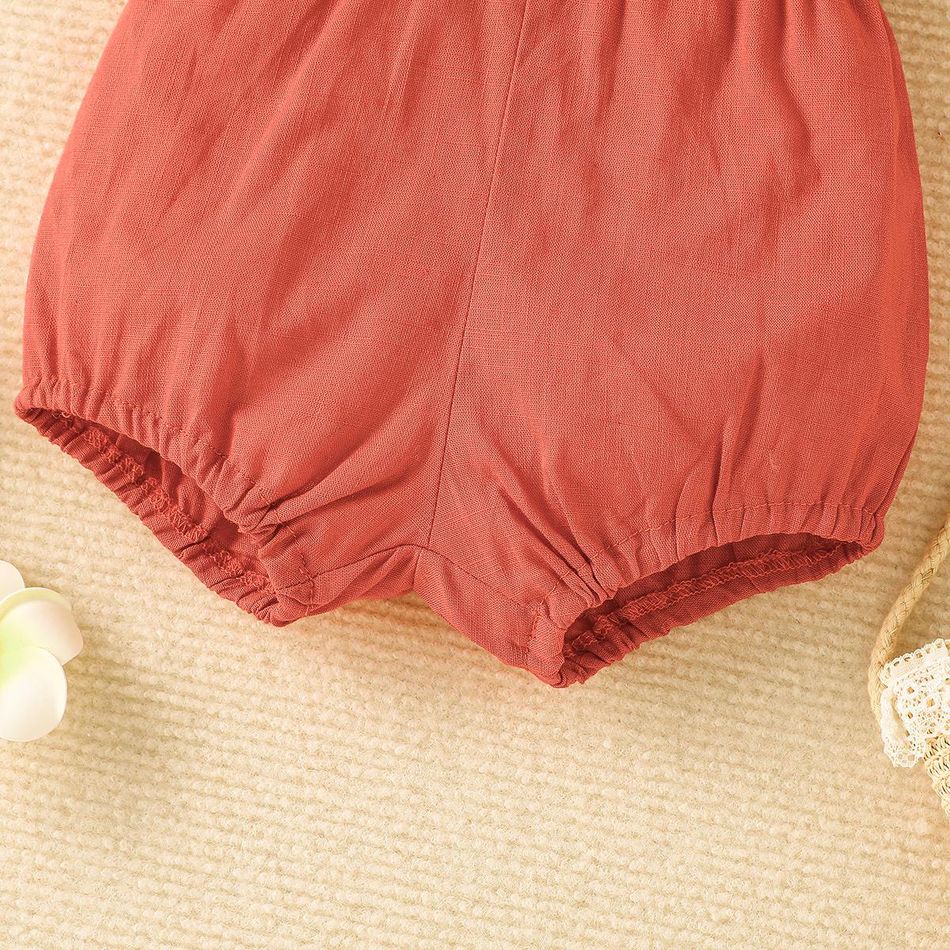Baby Girl 100% Cotton Button Front Tank Romper Brick red