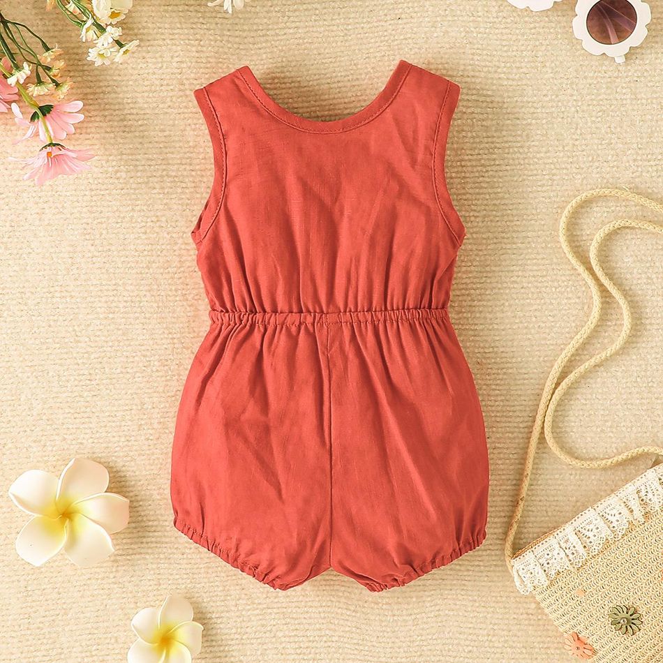 Baby Girl 100% Cotton Button Front Tank Romper Brick red big image 5