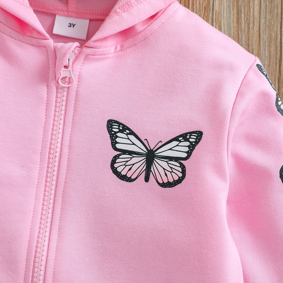 Toddler Girl Butterfly Print Zipper Hoodie Sweatshirt Jacket Pink big image 4
