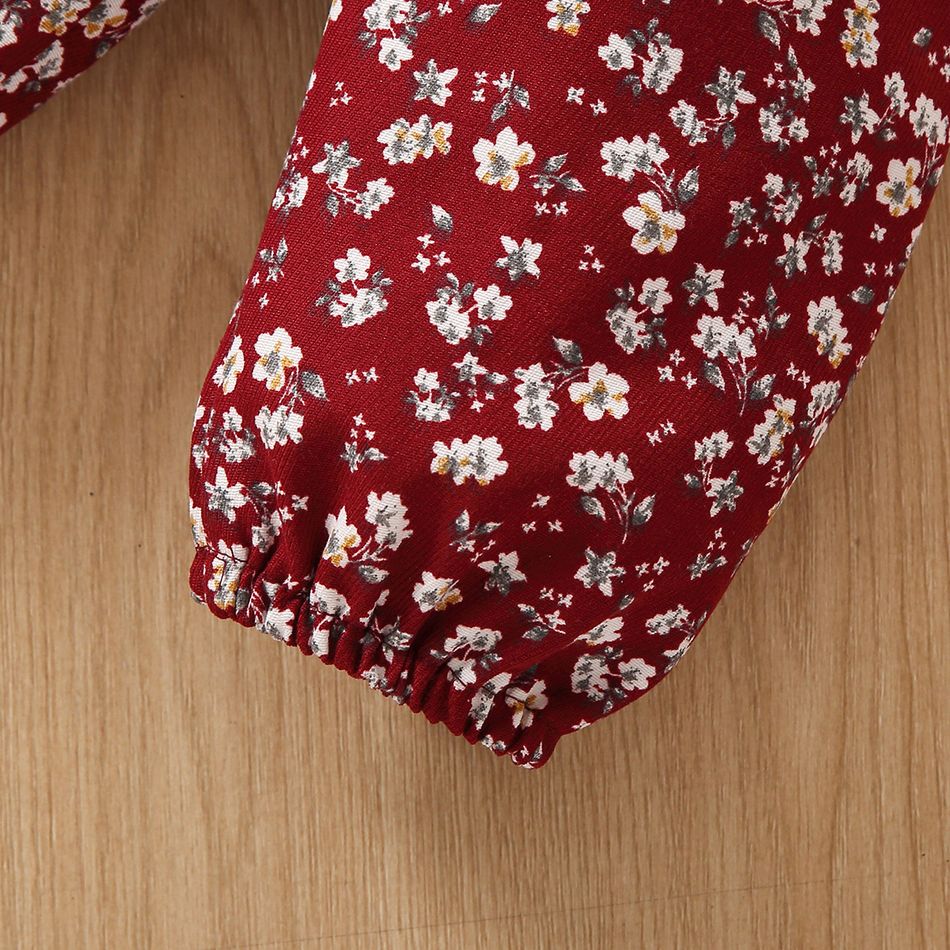 2 قطعة طفلة 95٪ قطن طويل الأكمام قميص من النوع الثقيل بطبعة أرنب الكرتون ومجموعة بنطلون طباعة الأزهار أحمر big image 6