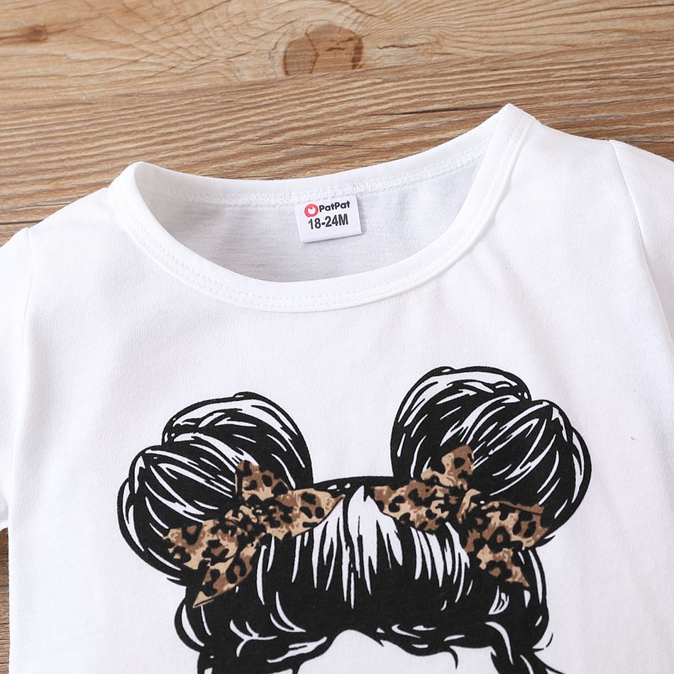2pcs Toddler Girl Cartoon Figure Print Short-sleeve White Tee and Leopard Print Shorts Set White big image 2