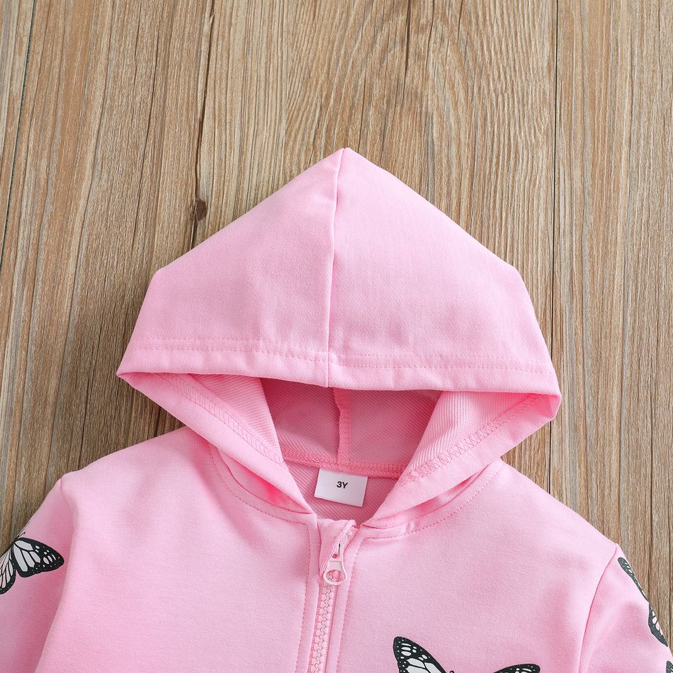 Baby Girl 95% Cotton Long-sleeve Butterfly Print Hooded Zip Jacket Pink big image 3