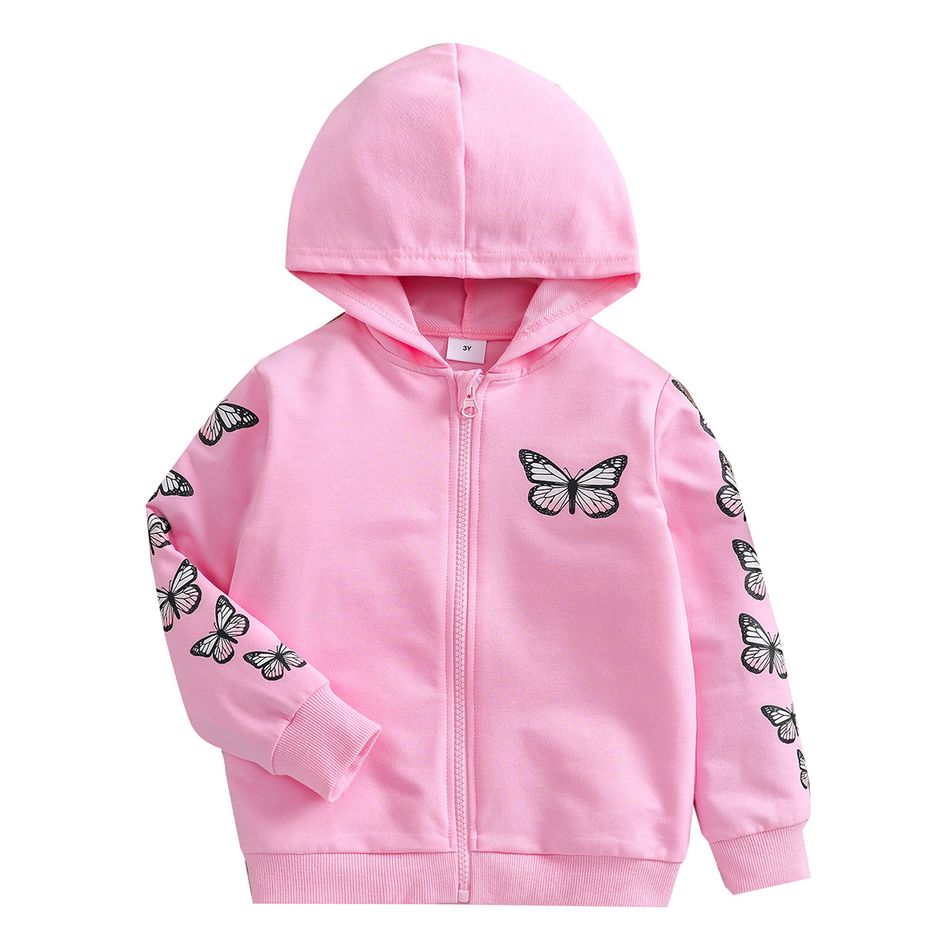 Baby Girl 95% Cotton Long-sleeve Butterfly Print Hooded Zip Jacket Pink big image 7