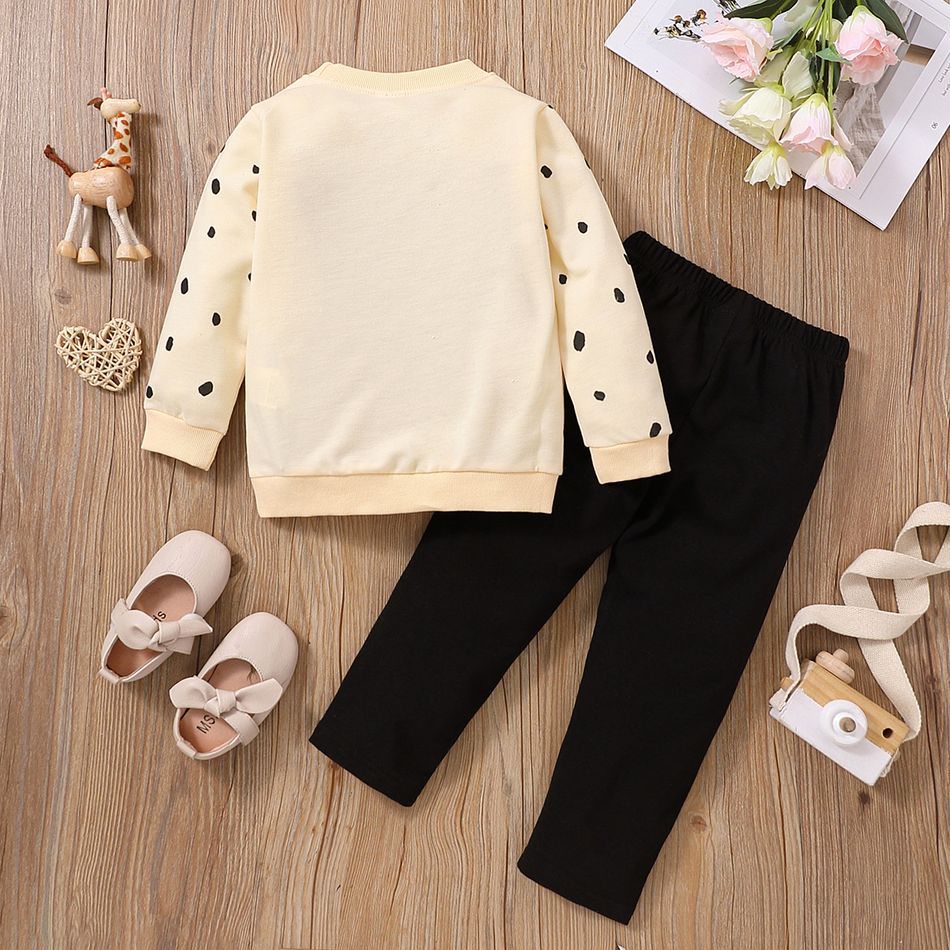 2pcs Toddler Girl Animal Leopard Print Pullover Sweatshirt and Heart Print Pants Set Black big image 2