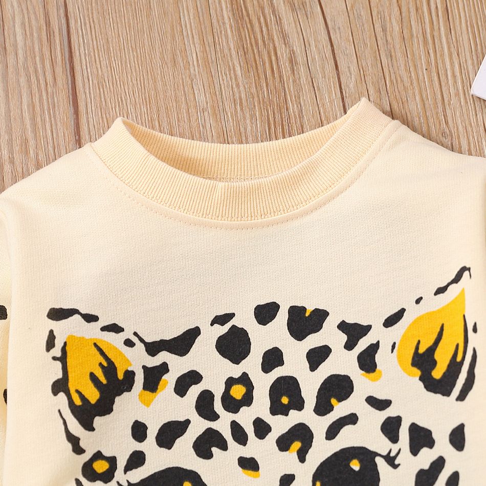 2pcs Toddler Girl Animal Leopard Print Pullover Sweatshirt and Heart Print Pants Set Black big image 3