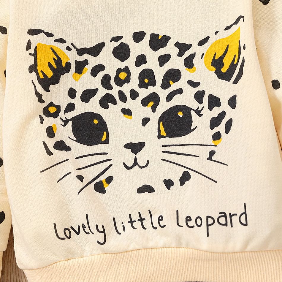 2pcs Toddler Girl Animal Leopard Print Pullover Sweatshirt and Heart Print Pants Set Black big image 4