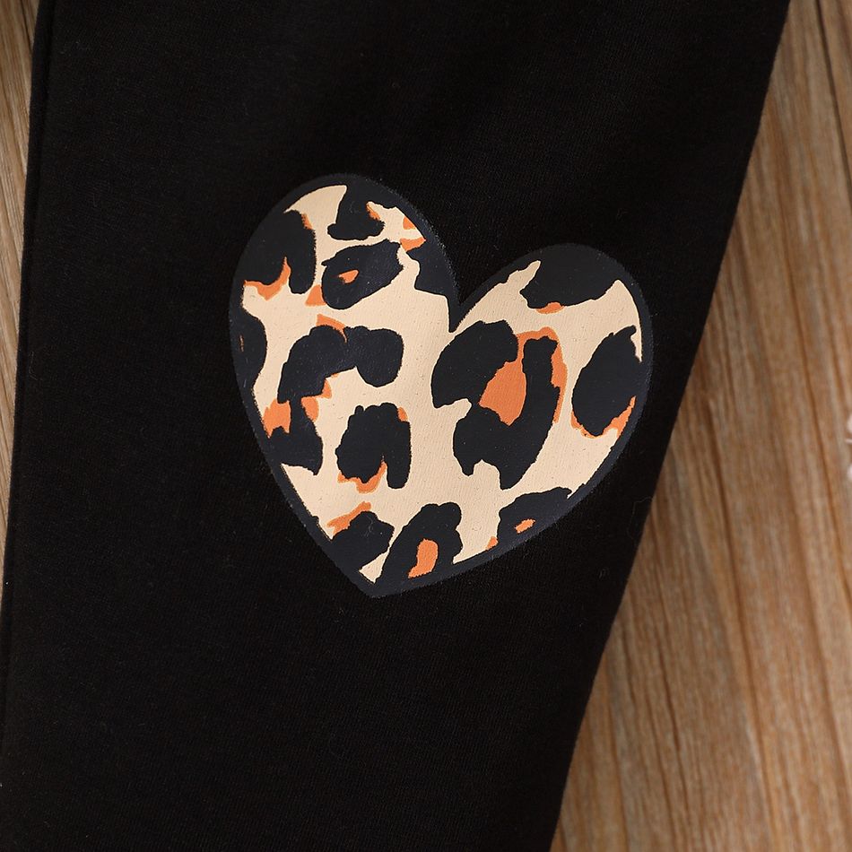 2pcs Toddler Girl Animal Leopard Print Pullover Sweatshirt and Heart Print Pants Set Black big image 6