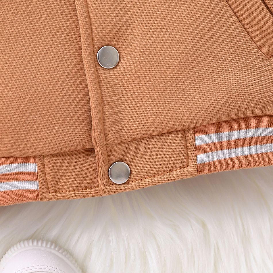 Baby Boy/Girl Number Embroidered Long-sleeve Varsity Jacket Khaki big image 5