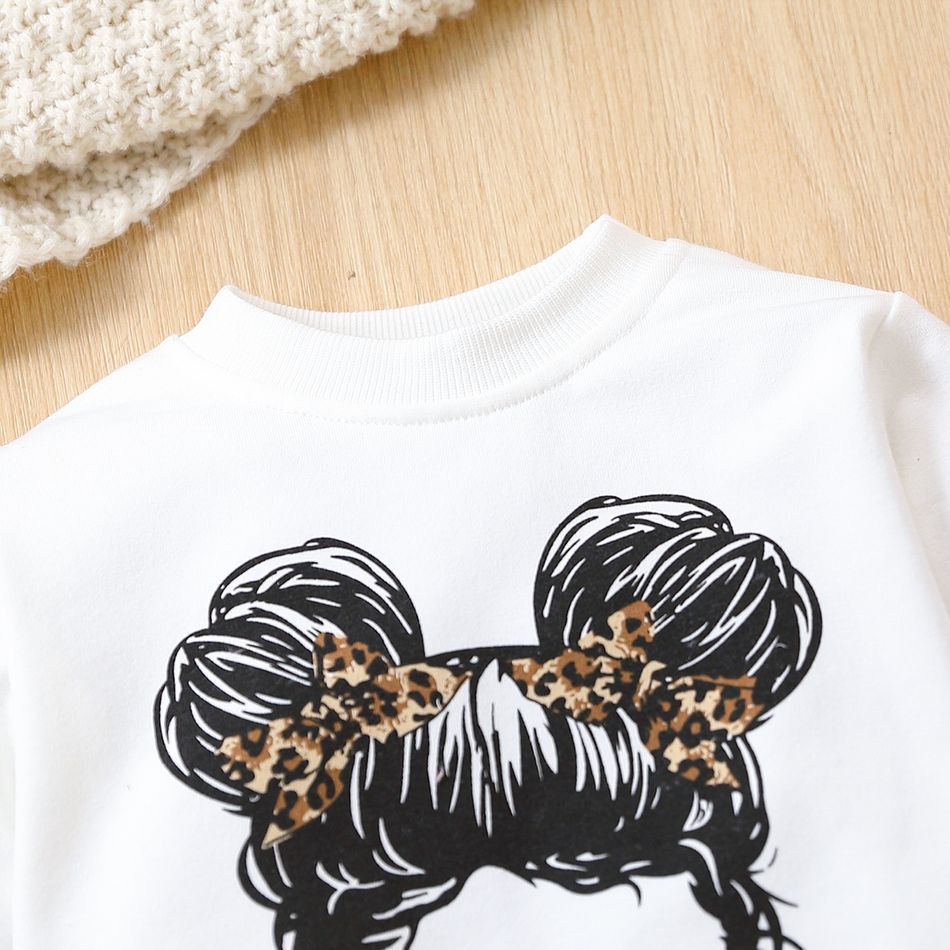 2pcs Toddler Girl Casual Figure Print Sweatshirt and Leopard Print Pants Set White big image 3